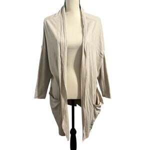 PACT Wmns Beige Organic Cotton Ribbed Sleeve Open Front Cardigan Sweater Sz M/L